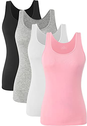 Ymmchy Women Stretch Tank Tops Basic Vest Tops Lightweight Undershirts 4-Pack Black/Gray/White/Pink XXL
