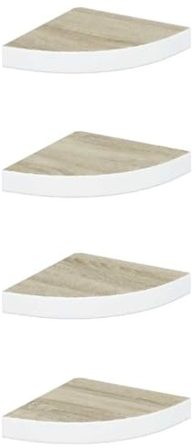 vidaXL Floating Wall Corner Shelves, Set of 4 in Oak and White – Honeycomb MDF & Metal, Invisible Mounting, 9.8x9.8x1.5 Ideal for Displaying Books, Photos & Awards