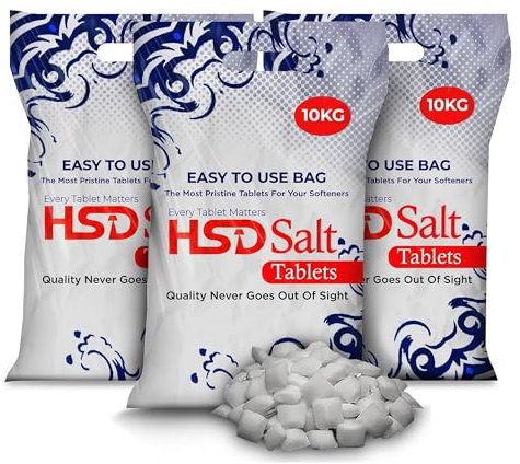 HSD Salt Tablets 10Kg Bags Best For Laundry Kitchen Dish Washing Compatible to All Water Softner Machines Premium Quality Food Grade 100% Genuine British Salt Tablet (3 Bags)