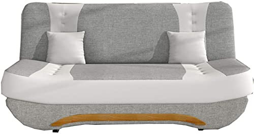 Sofa mit Schlaffunktion und Bettkasten, Couch für Wohnzimmer, Schlafsofa Federkern Sofagarnitur Polstersofa Wohnlandschaft mit Bettfunktion 194x92x94 FEBA - Helgrau + Weiß (Sawana 21 + Soft 17)