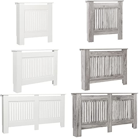 Jooli H Radiator Cover Grey Modern MDF Vertical Slats Wooden Top Cabinet for Living Room Bedroom Hallway, Large