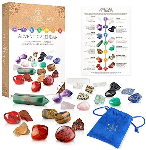 Elementao 2026 Crystals & Healing Stones Advent Calendar - Christmas Countdown with 24 Chakra Stones and Healing Crystals, Advent Calendars for Adults and Teens, Gifts for Women, Crystal Décor