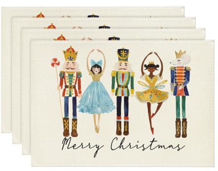 Artoid Mode Nutcracker Merry Christmas Placemats Set of 4, 30 x 45cm Winter Xmas Holiday Vintage Washable Table Mats