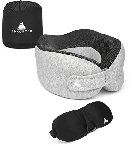 ADKONTOR Travel Pillow Accessories Neck Pillow for Travel Airplane Memory Foam Pillow Comfortable for Plane Car Camping Holiday Essential Eye Mask Travel Bag Set
