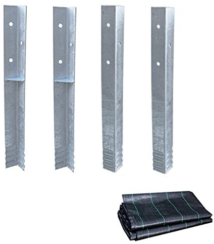 Wickey SolidLock Anchor Made of Hot-Dip Galvanised Steel for Play Towers, Swings, Stilt Houses - Set of 4 Anchors Including Weed Control Fabric