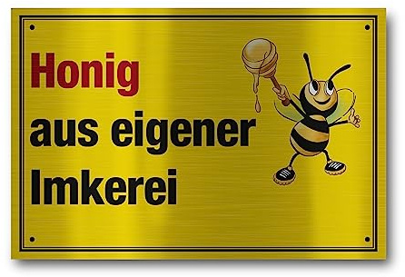 Apoidea – Honig aus eigener Imkerei Schild / Bienen Schild Werbeschild aus Aluminium gebürstet / Imkereibedarf / Bienenzubehör und Imkerzubehör / Imkerbedarf