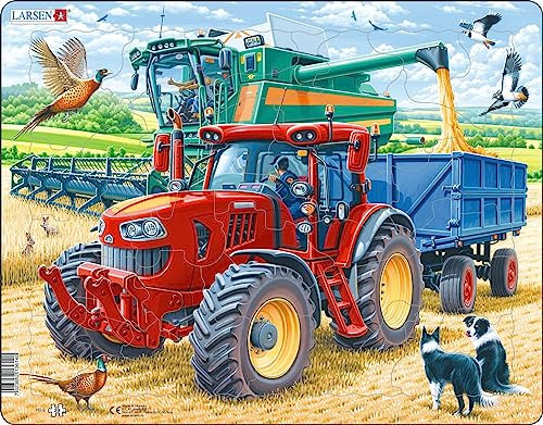 Larsen Puzzle PG9 Cooler Traktor und Mähdrescher bei der Arbeit, Alter 4–8, Kinder Puzzle, 39 Teile, Bauernhof & Landwirtschaft, Rahmenpuzzle