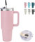 SUNTQ 1180ml/40oz Tumbler mit Griff, Doppelwandige Vakuum Isolierte Wasserflasche mit Stroh und Deckel, Edelstahl Reise Kaffeebecher, Thermische Tasse für Getränke, Fit in Becherhalter(Rosa)