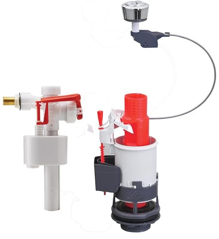 Wirquin 10724351 Spülkasten, komplett, Mechanismus MW2 & Schwimmerventil F89, weiß und rot