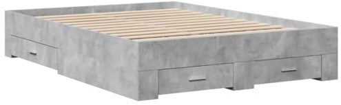 vidaXL Sängram med lådor betonggrå 120x200 cm konstruerat trä, säng, förvaringssäng, dubbelsängram, dubbelsäng, sovrumsmöbler, sängbotten