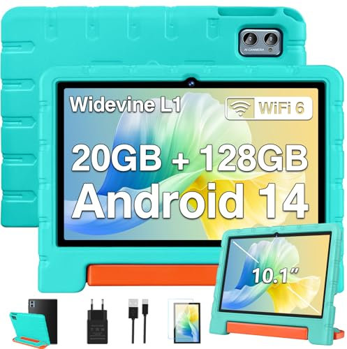 ZIOVO Tablet Bambini 10 Pollici Tablets Android 15, 30GB RAM+64GB ROM(TF 2TB), 5G WiFi Tablets,Gemini AI/Octa-Core/Widevine L1/Face ID/Tableta per Bambini/6000 mAh/BT 5.0, Tablet con Eva Caso-Verde