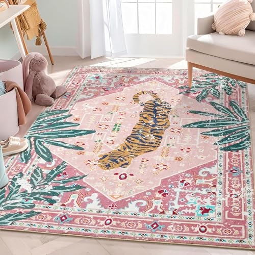 Aldopein Washable Hippie Rugs Boho Vintage Tropical Jungle 4x6 Area Rugs Accent Oriental Carpet for Bedroom Kitchen Dining Living Room Modern Indoor Entry Entrance Tribal Floor Rug
