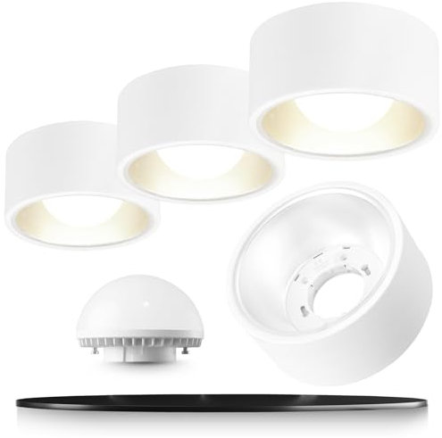 YindaLux 4x LED Aufbauspot Weiß Aufbaustrahler inkl. GX53 LED 7W 800LM 4000K Neutralweiß Aufputz 230V -Rund Ø130x60mm Aluminium als Aufbauleuchte, Deckenspots, Deckenstrahler für Wohnzimmer