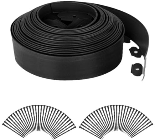 Garden Edging Border -Plastic Lawn Edging Borders with 60pcs Spikes -Flexible Landscape Edging Dividers for Landscaping Flower Beds Grass Pathway (Black 10CM x 20 M)