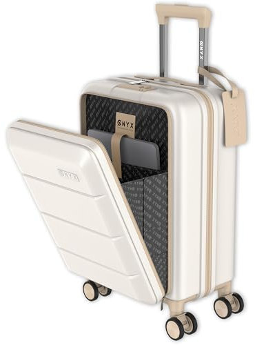 ONYX Handgepäck-Koffer 55x35x24cm, ultraleichter 3kg Hartschalenkoffer klein mit Laptopfach bis 15,6” und TSA-Schloss, 35L Carry on Luggage mit leisen 360°-Rollen, Cabin Trolley Beige