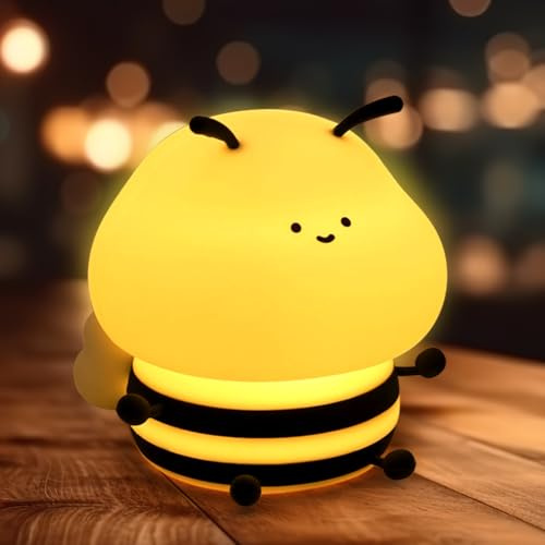 Abeja - Luz nocturna infantil de silicona, luz nocturna para bebé, con función táctil, LED, lámpara de noche para niños, regulable en 3 modos luminosidad, lámpara recargable, regalo para niña