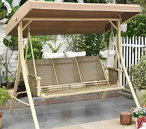 KANBUN Wrought Iron Rocking Chair,Outdoor Balcony Hanging Chair,Steel Frame Structure with Rotatable Canopy Porch Swing