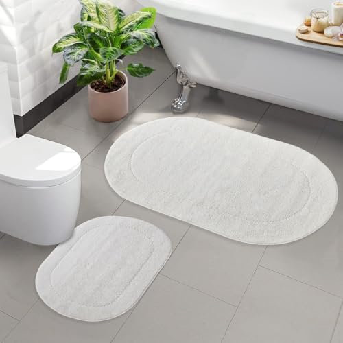 Bonny Home 2er Badteppich Creme rutschfeste Badematte mit Ledersohle | Weiche Bad- und Duschvorleger | Für Bad, Dusche und Toilette Maschinenwaschbar Badvorleger Rixos