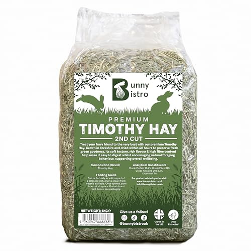 Bunny Bistro Premium Super Soft Timothy Hay 2nd Cut 1kg | Natural UK Grown Feeding Hay for Rabbits, Guinea Pigs & Small Animals, High in Fibre, Dental Care, Dust Extracted, Eco-friendly