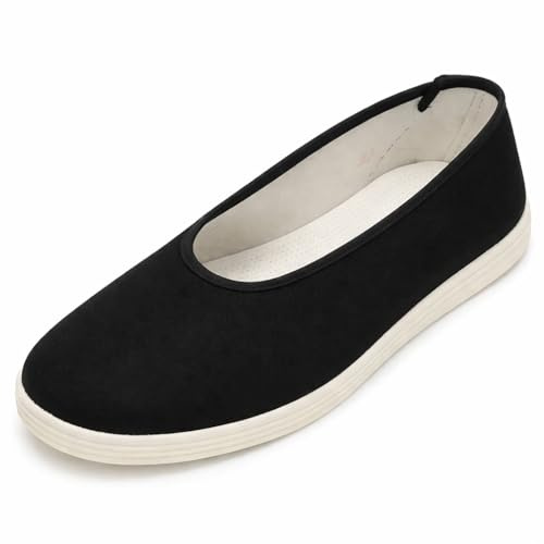 Lazutom Adult Chinese Traditional Old Beijing Canvas Shoes Breathable Round Toe Kung Fu Shoes Slip-On Martial Arts Cotton Sole Shoes Black