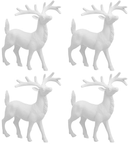 UKCOCO 4pcs 14cm Christmas Reindeer Figurines: White Deer Ornaments, Miniature Reindeer Decorations, Xmas Decorative Accessory for Home, Office, Kids