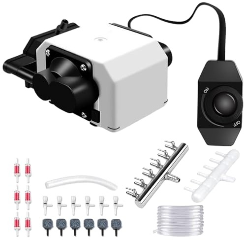 Pompe à air d'aquarium avec 6 sorties, aérateur de bassin réglable de 25 W, pompe à oxygène d'aquarium avec pierres à air, pompe à air silencieuse, puissante pompe à air d'aquarium 3300 l/h pour