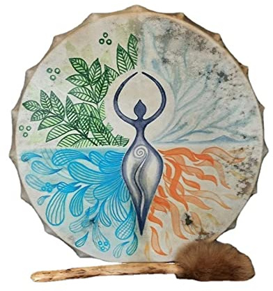 CHICIRIS Shamantrumma, Sibirisk Trumma med Trumsticka, Polyester Konstläder Av fårskinnsträ, 9,8 X 9,8 Tum Handtrumma för Rituell Dekoration Meditationsmusikälskare