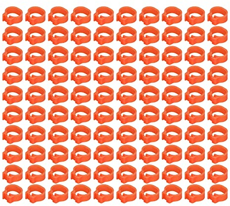 AMONIDA 100 Pezzi di Plastica Durevole per Piccioni, Anelli per Zampe, Fasce di Identificazione per Forniture di Pollame, Dimensioni 8 Mm, Leggere e riutilizzabili. (Rosso Arancio)