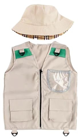 Lesunbak Kit d'explorateur pour enfants | Gilet d'explorateur avec chapeau | Vêtements pour enfants pour tourisme, zoo, jeu, pêche, ranch, randonnée, chasse, charognard, jungle