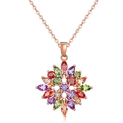 YAZILIND Rose Gold Plated Necklace Chain Color Cubic Zirconia Flower Pendant for Women