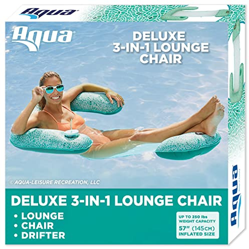 Aqua Mosaic 3-in-1 Pool Chair Float – Inflatable Floating Pool Chair for Adults – Use as a Lounge, Chair, or Drifter – Green Mosaic