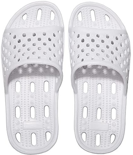 Ranberone Shower Slippers for Women Men Quick-Drying Shower Shoes Anti-Slip Bathroom Slippers Swimming Pool Beach Sliders Summer Sandals White 7.5 UK