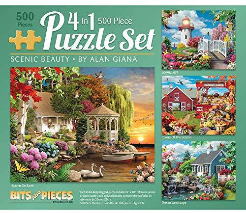 Bits and Pieces – 4-in-1 Multi-Pack Large 500 Piece Jigsaw Puzzles for Adults – Jigsaw Puzzle Set Bundle by Artist Alan Giana, Completed Puzzle Size: 16 x 20
