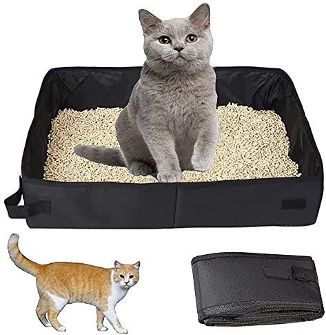 Katzenklo Faltbare, Katzentoilette Tragbare, Katzen Toilette Reise, Katzentoilette Faltbar Katzen, wasserdichte Haustier Katzenklo, für Indoor, Reisen, Camping, Park (Schwarz)