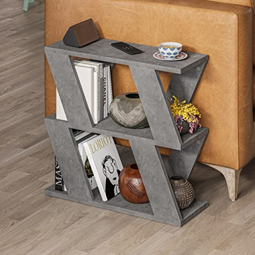 HOCUS PICUS Narrow Side Table with 2 Storage Shelf | 2 Tier Side Table | Slim End Table | Modern Design Sofa Table | Living Room, Office | Many Colour Options | 60x22x57cm (Retro Grey)