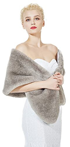 BEAUTELICATE Chal Estola de Pelo Mujer Boleros para Invierno Fiesta Novia Bodas（Caqui y Blanco）