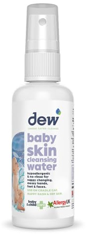 Dew Baby Cleansing Water 100% Natural Antibacterial Baby Sanitiser Spray | Hypoallergenic Sterilising of Hand, Bum, Face, Dummy & Safe if Ingested. Cleans Skin Before Applying Nappy Rash Cream (65ml)