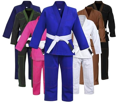 Rightpunch Ultimate Brazilian Jiu Jitsu Gi – Preshrunk Unisex Bjj Gi Lightweight 450 Gsm Cotton Fabric | Perfect Fit for Men Women and Kids | Premium Training Uniform with Comfort Sizing Guide | Blue