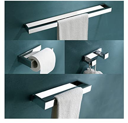 TNOMS Set di 4 pezzi di accessori per il bagno, set di barre portasciugamani cromate, set di accessori per il bagno in acciaio inox a parete, 60 cm