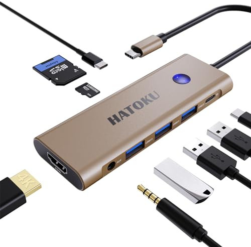 USB C HUB, USB C Multiport Adapter für MacBook Pro/Air mit 4K@60Hz HDMI, 100W PD, SD/TF Kartenleser, USB 3.0/C Datenport und Audio Port, 9-1 USB-HUBS für Dell, Lenovo, HP Laptops (Gold)
