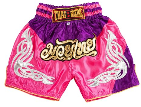 MUAY NATION Pantalones Cortos de Muay Thai para Niños (2 Años - 12 Años) Niñas Niños Pantalones de Boxeo para Kickboxing MMA Artes Marciales