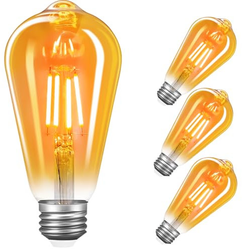 Amdenkyu Edison Vintage Glühbirne E27, Retro E27 LED Warmweiss Lampe leuchtmittel e27 Glühbirne, Antike LED Birne, Dekorative Beleuchtung, Bernsteinfarbenes Glas 3 Stück