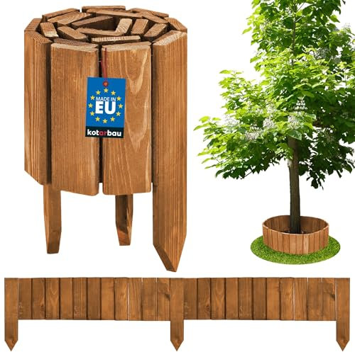 KOTARBAU® Rollborder 15 x 110 cm Eichenfarbe zuschneidbar Beetumrandung Holz Beeteinfassung aus Kiefernholz Palisadenzaun Holzzaun klein Beetbegrenzung Palisaden Deko Zaun Holz Steckzaun Vorgartenzaun