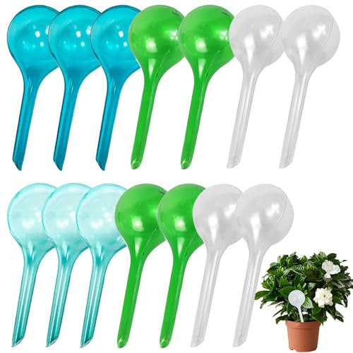 PGKDYC 14PCS Plant Watering Globes Stakes, Plant Watering Devices, Plant Feeders Drip Water, Automatic Self-Watering Waterers System for Indoor Outdoor Plants, Green Transparent