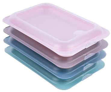 Cofan Set de 4 porta embutidos apilables | Fiambreras para embutido y alimento | Tapa transparente | Colores crema, azul, verde y nude | Aptos para microondas y lavavajillas | Medidas: 25 x 17 x 3 cm