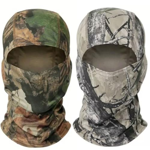 Paquete de 2 pasamontañas Woodland Camo Roble Tree Real Leaf Mask Camuflaje Capucha Snood Airsoft Militar Sombrero Ejército Cabeza Cara Cuello Cubierta Sheisty, camouflage, S/L