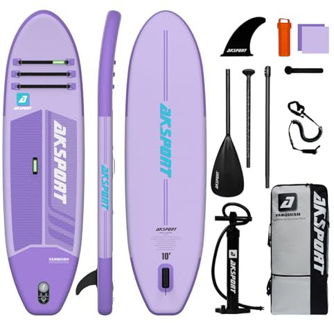 AKSPORT 10' Aufblasbares Stand Up Paddle Board, Aufblasbare SUP Board mit allem Zubehör, breites stabiles Design, rutschfestes Deck, Paddling Board für Jugendliche & Erwachsene