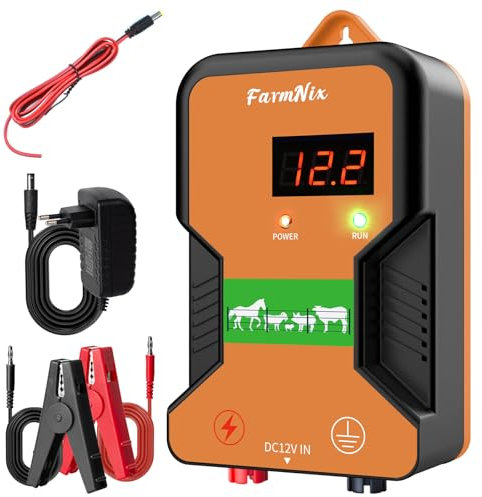 FarmNix 12V Weidezaungerät, 15km Reichweite mit LED Anzeige, 2 Joule 12kV Elektronisches Elektrischer Weidezaun 230V für Rinder, Schafe, Geflügel, Vieh, Steuergerät zum Schutz von Gärten
