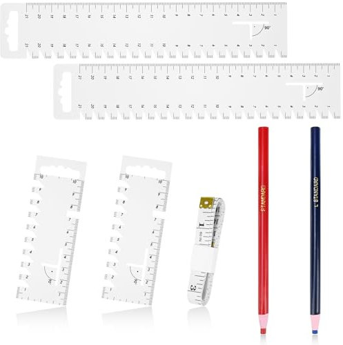 NISENTIA 7 Stück Handmaß Nähen Set, 4 Stk Schneiderlineal mit Gezackter 1 Lederlineal mit 2 Bleistiften Nählineal Schneider Näh Patchwork Lineal Nähen Nähzubehör für Patchwork Zuhause (21cm+10cm)