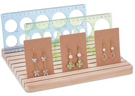 PH PandaHall Soporte de madera para regla de acolchado de 10 ranuras, 9.8 x 7.8 pulgadas, organizador de regla de costura, soporte de plantilla con pistas para anillos de costura, corte de mesa, hogar